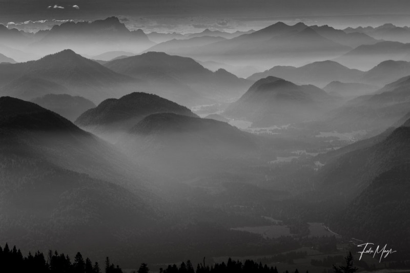 Schwarz-Weiß, HDR, High Dynamic Range Bergpanorama Karwendel