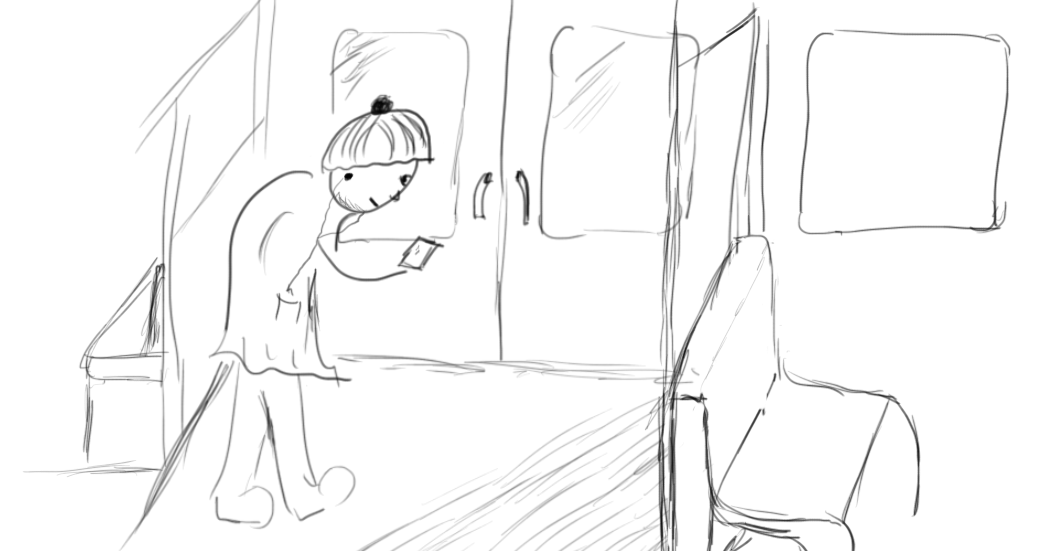 Comic Zeichnung "Der Bucklige" des typischen U-Bahn Handybedieners.