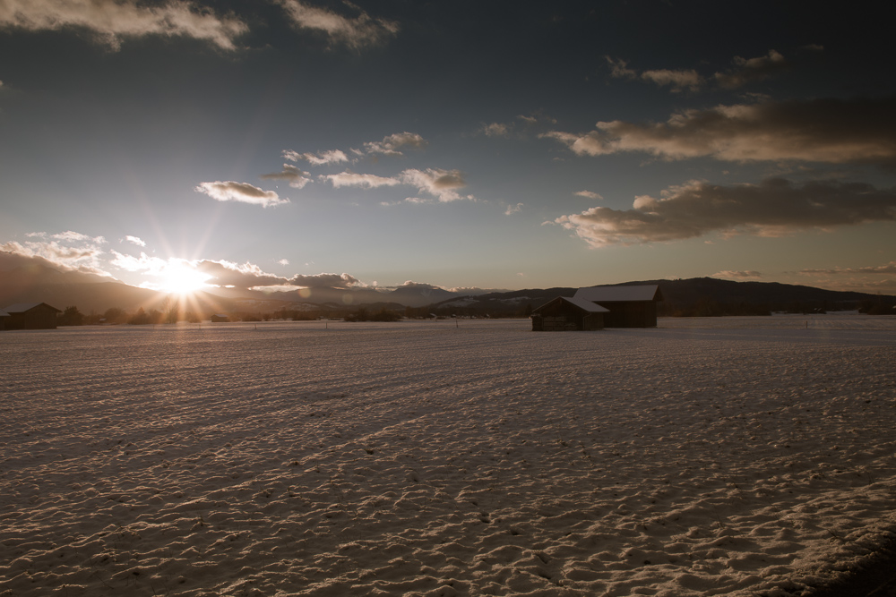 Sonnenuntergang im Benediktbeurer Moor im Winter