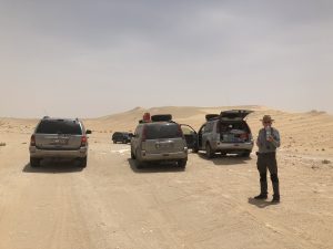 Fahrzeuge des Rallyetross in der mauretanischen Wüste